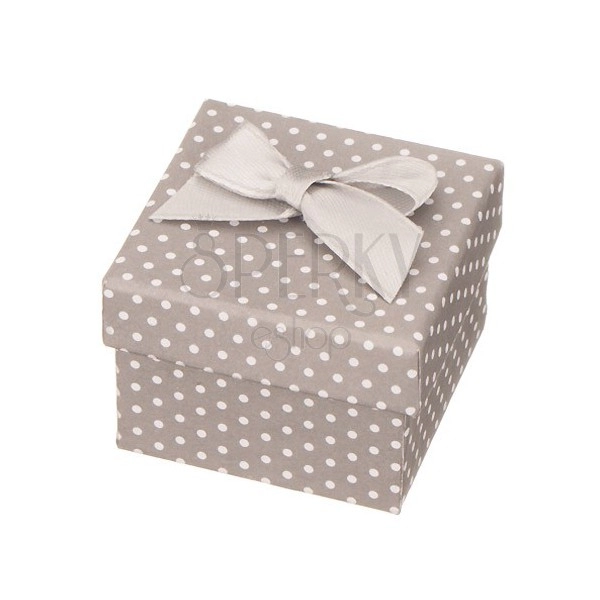Siva poklon kutijica za nakit - bijele točkice s mašnicom