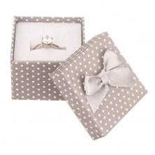 Siva poklon kutijica za nakit - bijele točkice s mašnicom