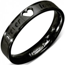 Čelični prsten - crni obruč prstena sa srcolikim prorezom i natpisom