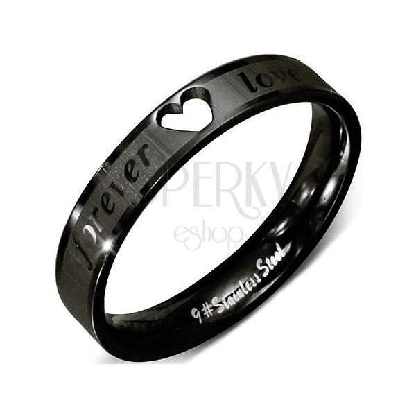 Čelični prsten - crni obruč prstena sa srcolikim prorezom i natpisom