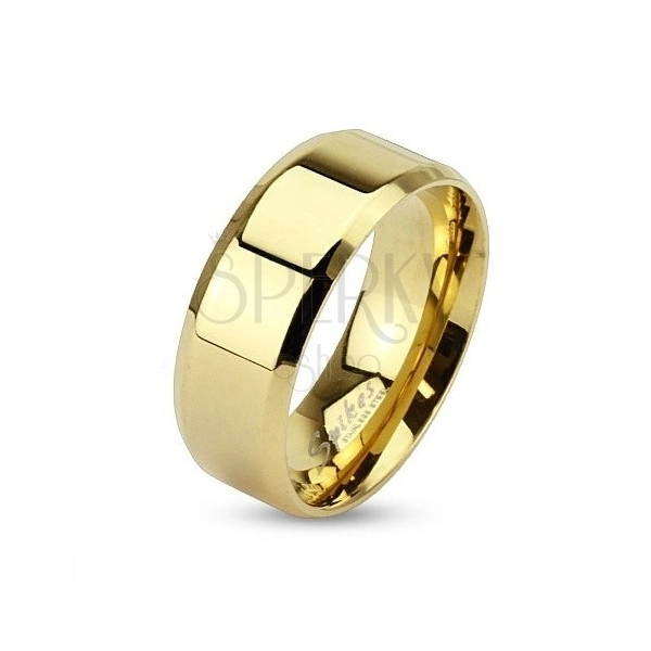 Vjenčani prsten izrađen od čelika zlatne boje ukošenih rubova, 8 mm