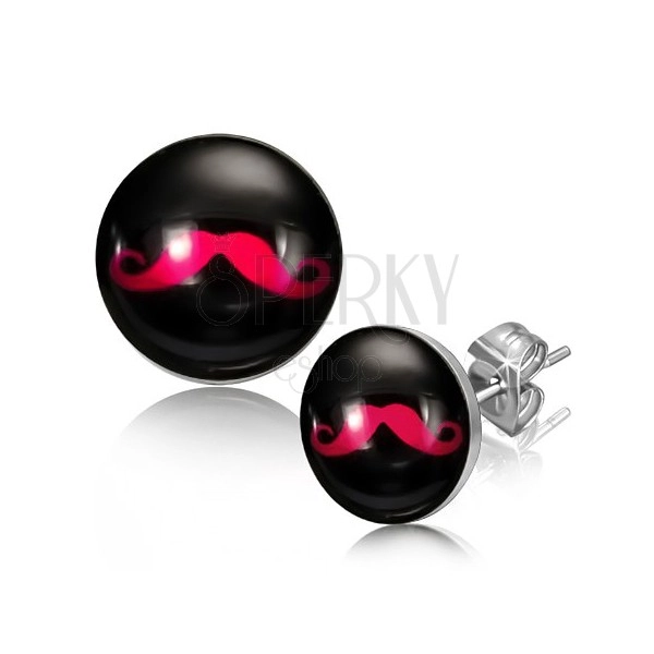 Crne okrugle naušnice od nehrđajućeg čelika, ružičasti brkovi
