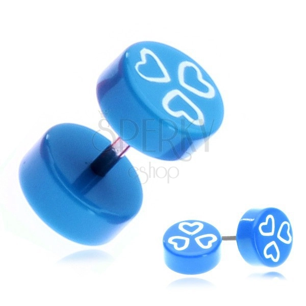 Lažni piercing za uši od akrilika - plavi krug i srca