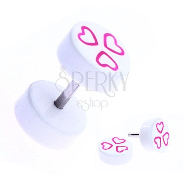 Lažni akrilni bijeli piercing za uho sa ružičastim srcima
