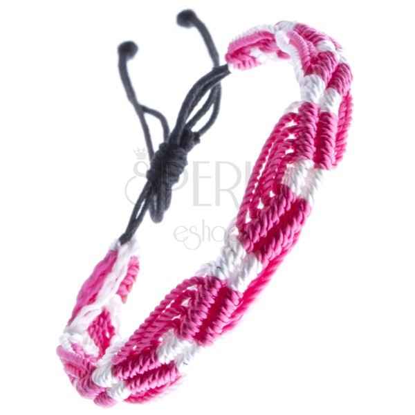 Pletena narukvica u boji - ružičasti i bijeli valovi od špagica