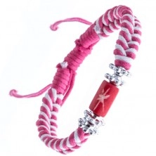 Pletena narukvica - ružičaste i bijele boje, cvijeće, valjak sa zvijezdom