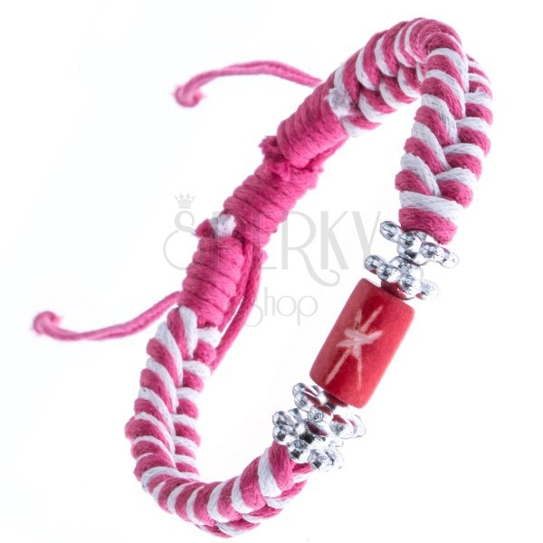 Pletena narukvica - ružičaste i bijele boje, cvijeće, valjak sa zvijezdom