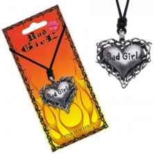 Ogrlica s privjeskom u obliku srca s trnjem, natpis "Bad girl"