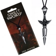 Crna ogrlica - srebrni mač, ptica na dršku, špagica