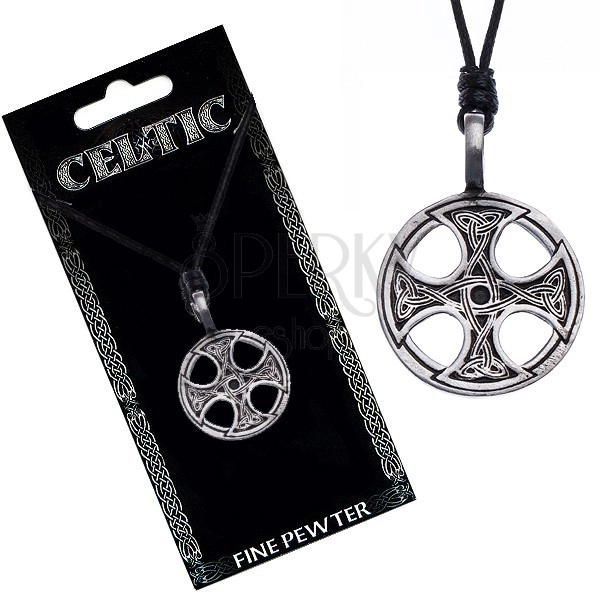Crna ogrlica od špagice - metalni privjesak, keltski križ