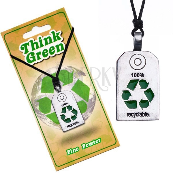 Ogrlica s ekološkim motivom - sjajna pločica sa znakom za recikliranje