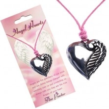 Ružičasta ogrlica, srce srebrne boje s jednim krilom