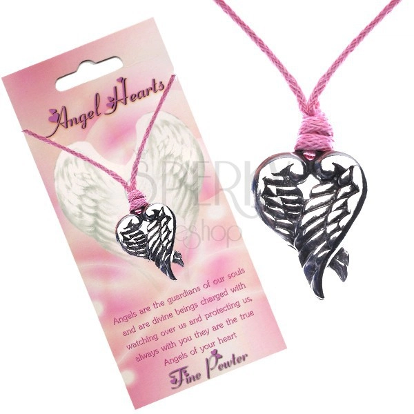 Ružičasta ogrlica - privjesak srce sa savijenim krilima