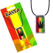 Ogrlica, pravokutna pločica s listom kanabisa, rastafarijanske boje