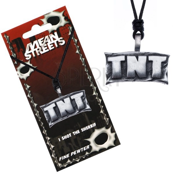 Ogrlica sa špagicom i metalnim privjeskom - pločica s natpisom "TNT"