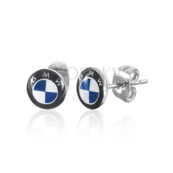 Okrugle dugme čelične naušnice - svijetlo plavi logo tvrtke za automobile
