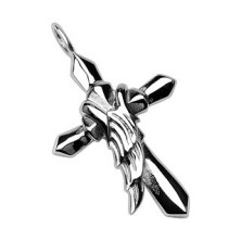 Čelični privjesak srebrne boje - križ s anđeoskim krilom