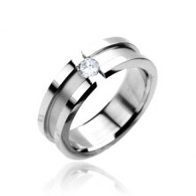 Prsten od nehrđajućeg čelika s cirkonom - mat središte sa sjajnim obrubima