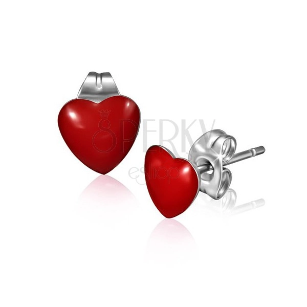 Dugme naušnice od nehrđajućeg čelika - sjajno crveno srce