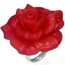 Čelični prsten - crvena rascvjetana ruža, smola