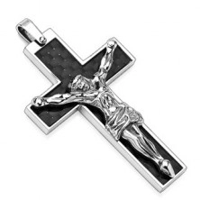Privjesak od nehrđajućeg čelika - crni križ sa srebrnim Isusom