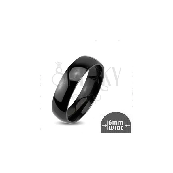 Sjajni metalni prsten - glatki zaobljeni vjenčani prsten crne boje