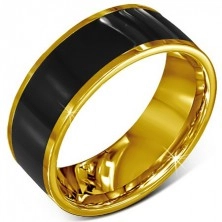 Prsten od nehrđajućeg čelika - glatki crni vjenčani prsten, zlatni rub
