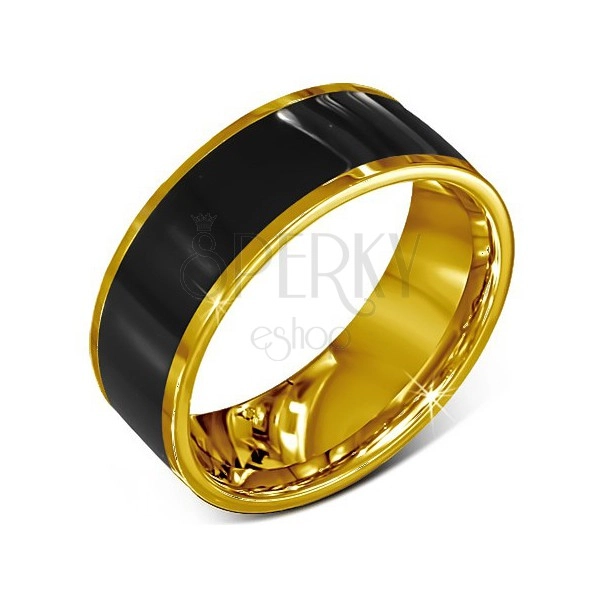 Prsten od nehrđajućeg čelika - glatki crni vjenčani prsten, zlatni rub