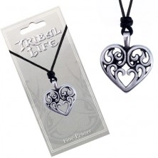 Ogrlica sa špagicom - sjajni metalni privjesak, srce s ornamentima
