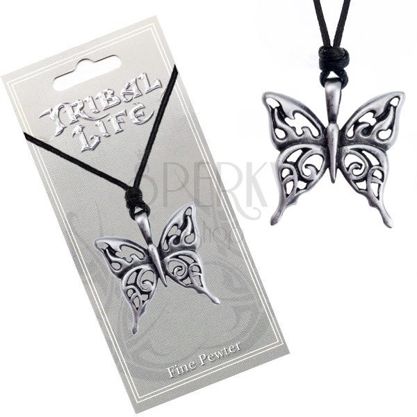 Ogrlica sa špagicom - izrezbareni patinirani privjesak u obliku leptira