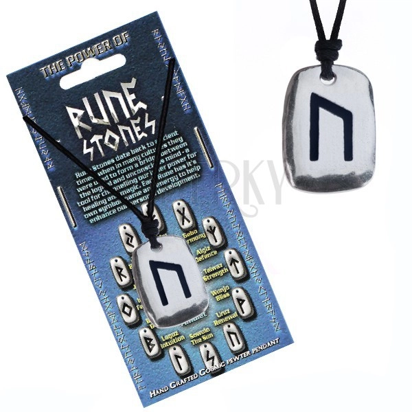 Ogrlica od uzice - metalni privjesak, pločica, runa Uruz