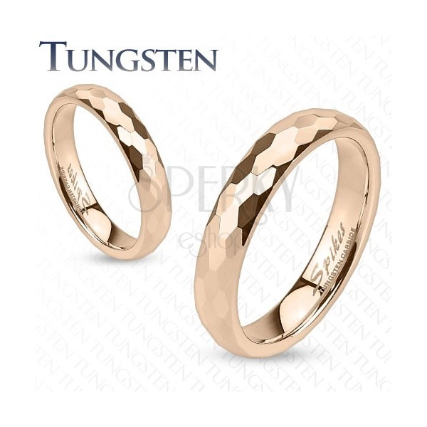 Prsten od volframa - zlatno-ružičast, brušeni šesterokuti