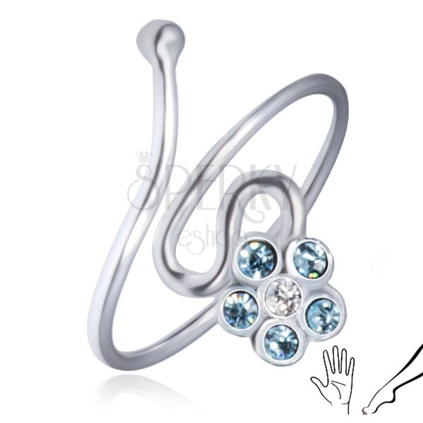 Sjajni prsten od 925 srebra - uvijena linija, cvijet od plavih cirkona