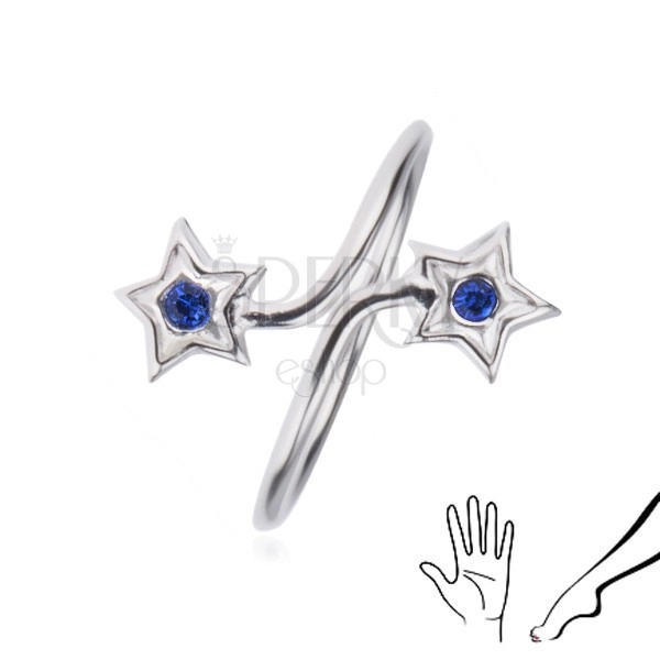 Prsten izrađen od srebra čistoće 925, završeci sa zvijezdama, plavi cirkoni