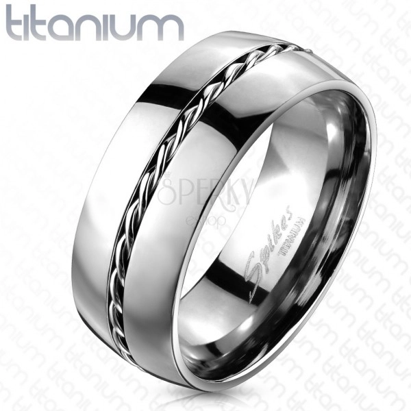Prsten od titana - srebrni, uvijena žica u sredini