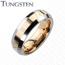 Prsten od volframa - zlatno-ružičasta pruga s rimskim brojevima