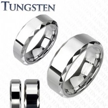 Prsten od volframa, srebrna boja, ukošeni brušeni rubovi, 8 mm