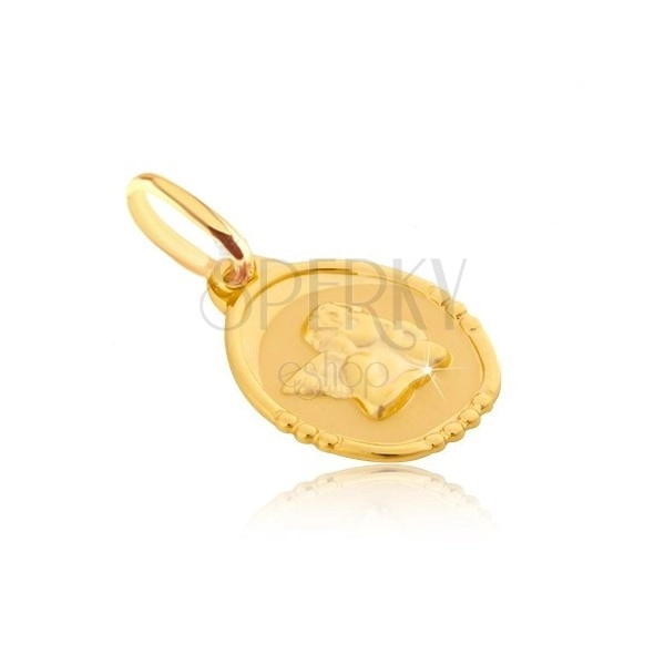 Privjesak od zlata 585 - ovalna pločica s bucmastim anđelom