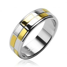 Čelični prsten s zlatnim i srebrnim sjajnim pravokutnicima