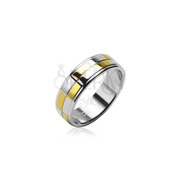 Čelični prsten s zlatnim i srebrnim sjajnim pravokutnicima