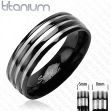 Prsten od titana - s tri pruge u srebrnoj boji, crni