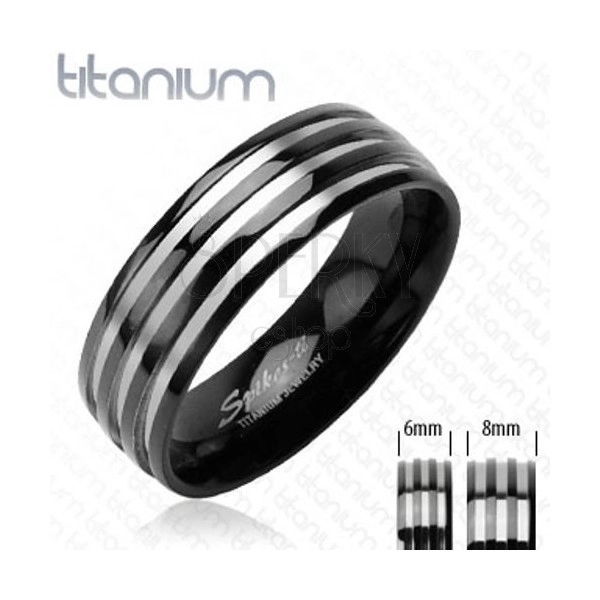 Prsten od titana - s tri pruge u srebrnoj boji, crni