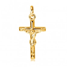 Zlatni 14 karatni privjesak - raspeti Isus na glatkom križu
