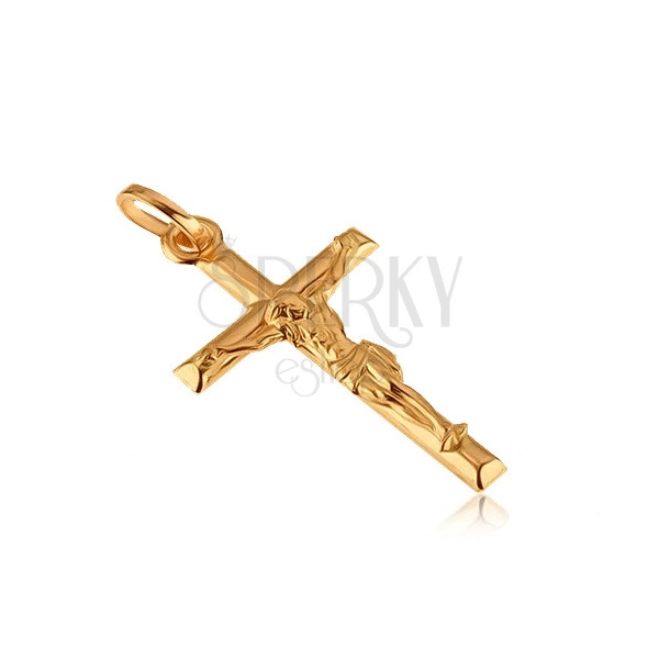Zlatni 14 karatni privjesak - raspeti Isus na glatkom križu