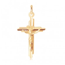Zlatni privjesak - križ s urezanim krakovima i trodimenzionalni Isus