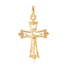 Privjesak od 14K zlata - križ s razgranatim krakovima sa zrakama i Kristom