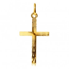 Privjesak napravljen od zlata 14K - veliki Latinski križ, radijalni zarezi