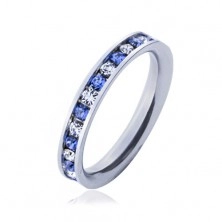 Čelični prsten - svijetlo plavi i prozirni kamenčići