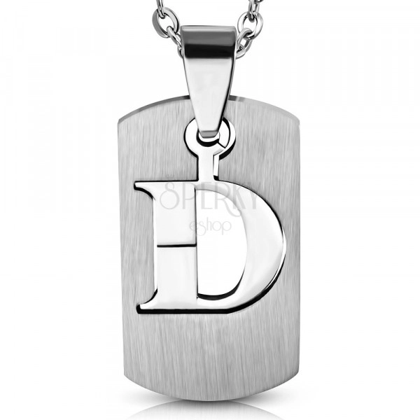 Privjesak izrađen od nehrđajućeg čelika, pločica, sjajno slovo "D"