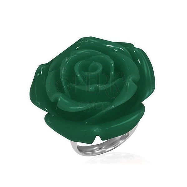 Prsten izrađen od nehrđajućeg čelika - zelena ruža od smole
